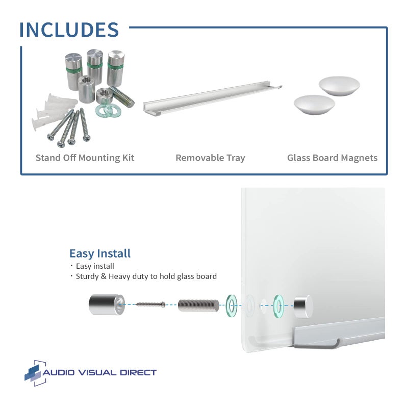 Audio-Visual Direct Magnetic White Glass Dry-Erase Board Set - 2' x 1.5' - Includes Magnets, Hardware & Marker Tray - Image 4